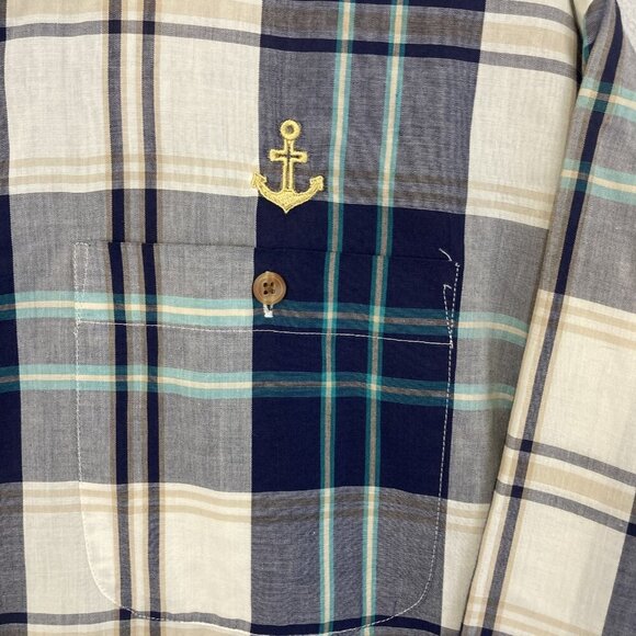 Vintage Dover Arrow Shirt Mens Large Long Blue Plaid Nautical Anchor Preppy 90s - Picture 5 of 12